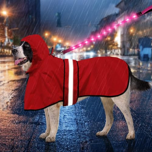 犬 レインコート ペットレインコート カッパ の防水生地 夜間反射 帽子付 梅雨対策 防雪 防風 通気 軽量 調節可能な 着脱簡単 散歩用 小型犬 中型犬 大型犬 犬用雨具 (レッド, XL)