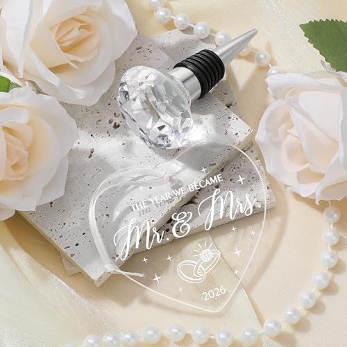 Image of Wedding Gifts for Couples 2026 Mr and Mrs Engraved Wine Glasses Engagement Gift for Newlywed Bachelorette Bridal Shower Gifts for Bride and Groom Present for Bride To Be His and Hers
