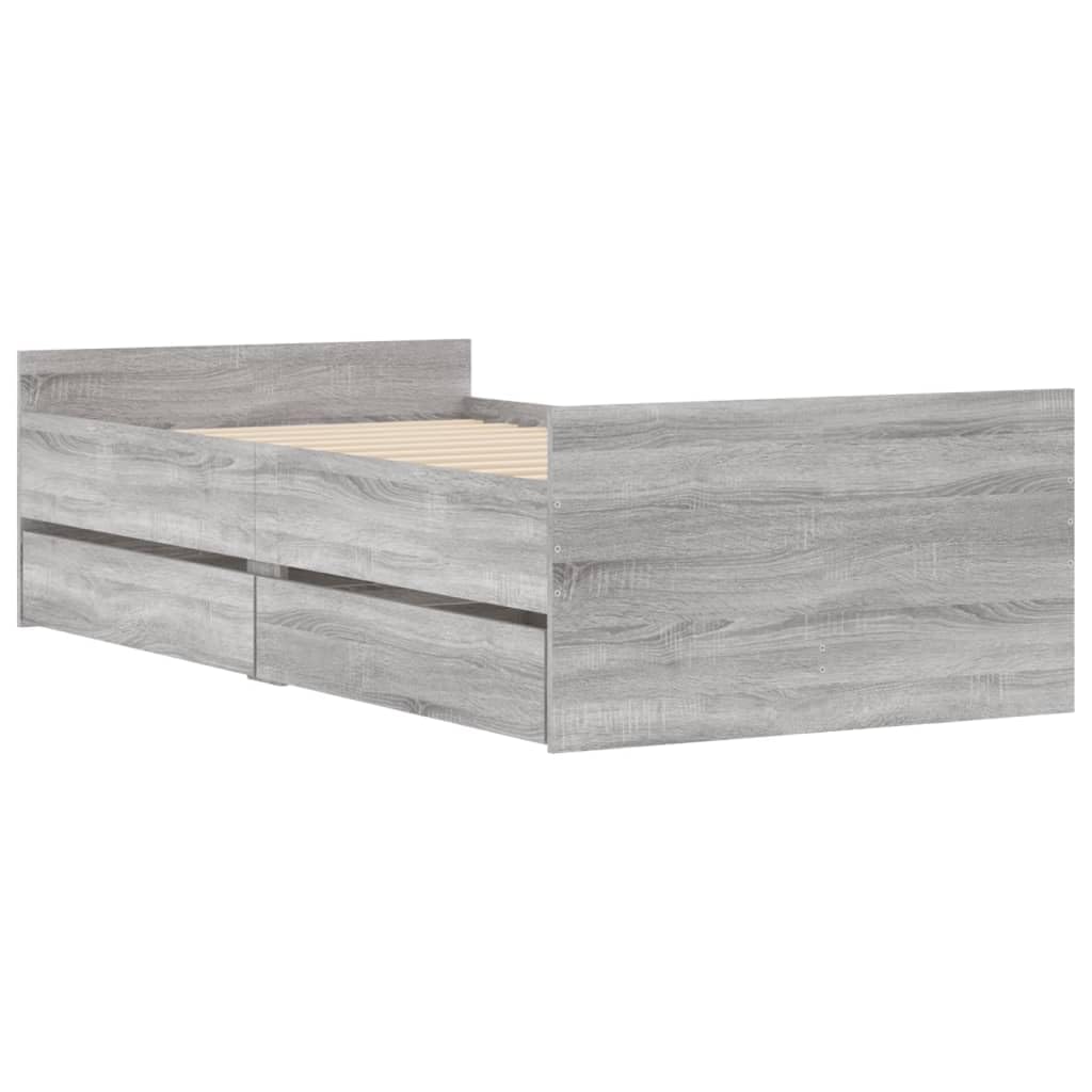 Bedframe met lades bewerkt hout betongrijs 90x200 cm kopen