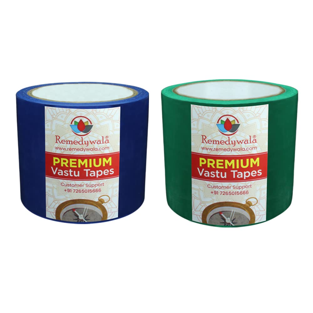 REMEDYWALAVastu Tape for Vastu Correction of Toilet and Entrance Combo of Vastu Blue Tape - Vastu Green Tape (Size 3 to 4 INCH - 20 Meter Approx, Pack of 2)