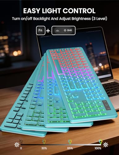 Image of Wireless Keyboard and Mouse Combo, RGB Backlit, Rechargeable & Light Up Letters, Full-Size, Soft Typing, Sleep Mode, 2.4GHz Quiet Keyboard Set for Mac, Windows, Laptop, PC, Trueque KM42Pro