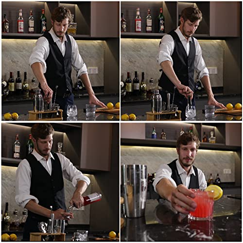 Bartender Kit, Eptison 16-Piece Stainless Steel Cocktail Shaker Set With Stylish Bamboo Stand & Cocktail Recipes Booklet, Professional Bar Tools For Drink Mixing, Home, Bar, Parties #TOP2