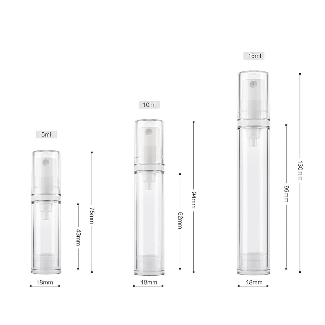 50 Stück Leerer Klein 10 ml Transparent Airless Zerstäuber Sprühflasche Parfümflakon mit Weiß Spender, Kunststoff Feinen Nebel Pumpzerstäuber Flaschen für Parfüm Kosmetik Reise