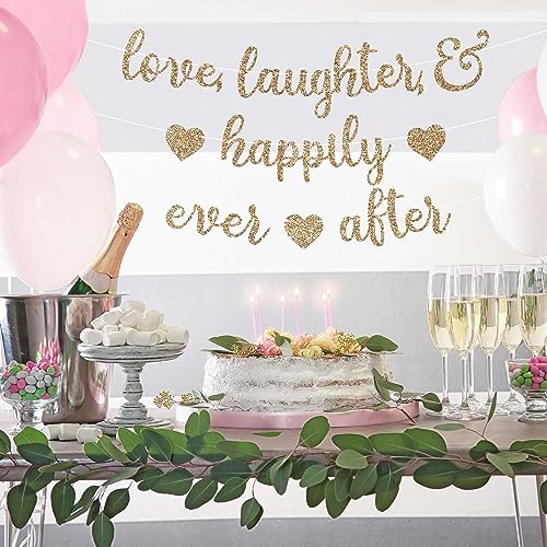Pre-Strung Love Laughter & Happily Ever After Banner - NO DIY - Gold Glitter Bachelorette Wedding Bridal Party Banner - Pre-Strung Garland on 8 ft Strand - Gold Bachelorette Bridal Engagement Party - Image 3