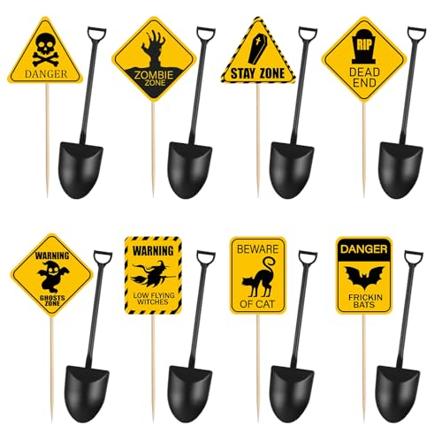 FINGOOO 32 Halloween Cupcake Toppers with 32 Plastic Shovel Spoon...
