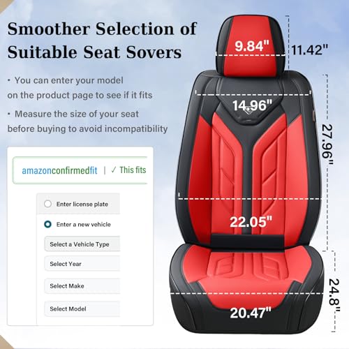 Image of Coverado Seat Covers, Car Seat Covers Front Seats, Leather Seat Covers for Cars, Automotive Seat Covers Car Seat Protector Car Seat Cushion Universal Fit for Most Sedans SUV Pick-up Truck(Black&Red)