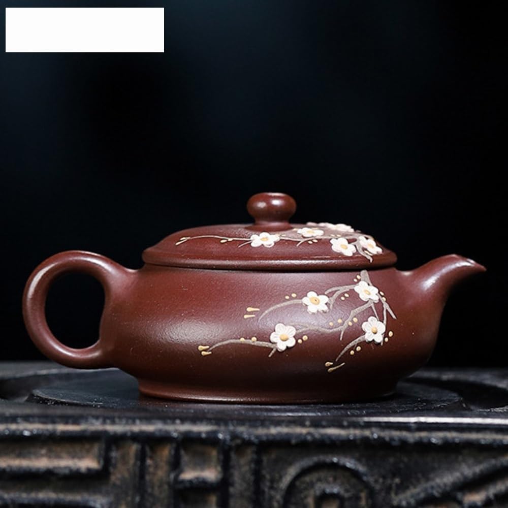 Teiere Teiera Classica in Argilla Viola da 120 ml Teiera Fatta a Mano con Fiori di pruno Pentola di Minerale Grezzo Viola Fango tè Bollitore Zisha Teaset Servizi da tè Teiera