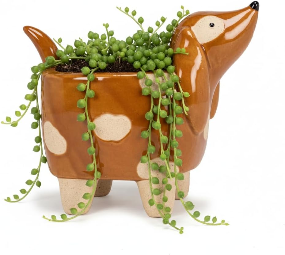 Abbott Collection Ceramic Dog on Legs Planter - Brown, Small (4" H)