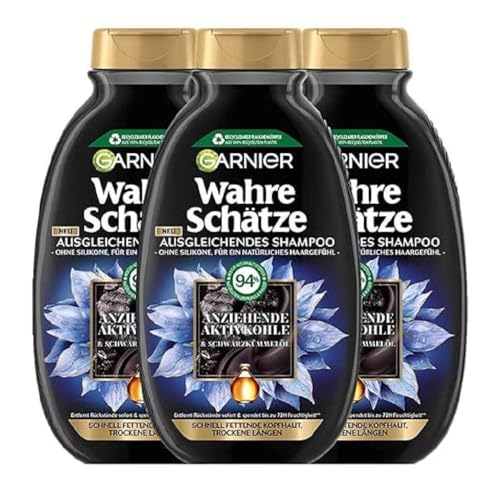 Garnier Shampooing équilibrant, contre le cuir chevelu gras rapidement et les longueurs de cheveux secs, avec charbon actif purifiant et huile de nigelle,...