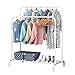 ACCSTORE Wieszak na ubrania metalowy wieszak na ubrania wolnostojący wieszak podwójny drążek sypialnia wieszak na ubrania z dolną półką do przechowywania pudełek na buty, biały