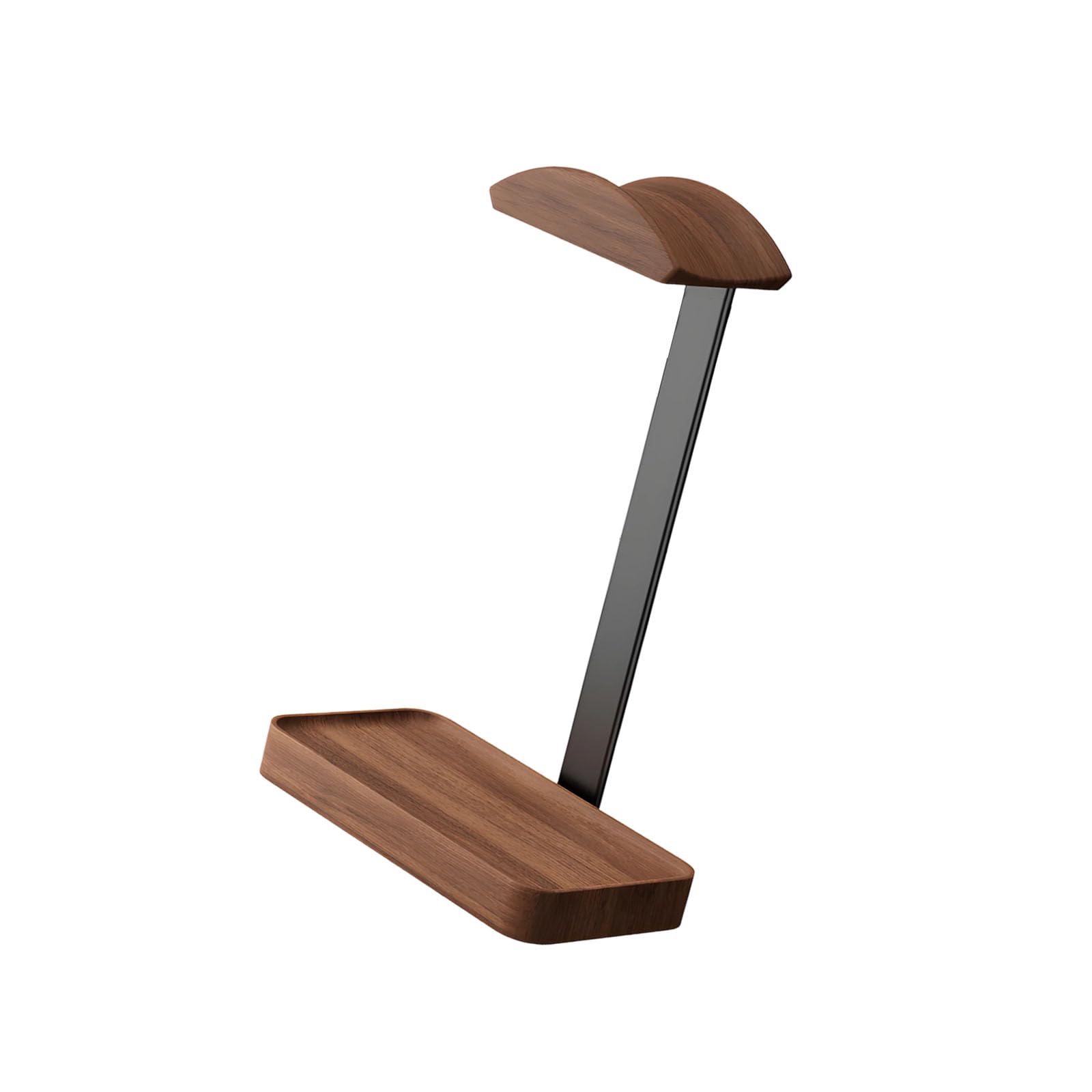 Soporte de madera artesanal para auriculares con arco curvado estable