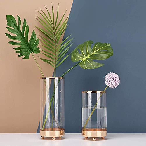 Glazen vaas met metalen basis, in stijl kristalheldere bloemenvaas, gouden lijn, mond, terrariumvaas, bloemenplant, decoratiecontainer voor thuiskantoor, decoratie, cadeau voor bruiloft, housewarming party - Afbeelding 8