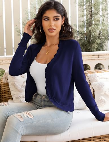 OmicGot Cropped Cardigan Sweaters for Women Open Front Knit Short Bolero Shrugs Navy Blue XL2