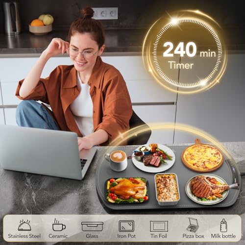Image of Food Warming Mat, Electric Warming Tray for Buffets & Parties, Silicone Heating Mat for Food with 9 Temperature Settings, Roll-Up Storage, 25.8 inchx15.6 inch, Grey