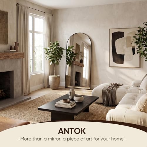 Image of Antok 71 inch x28 inch Arched Full Length Floor Mirror, Black Aluminum Frame, Free Standing /Wall Mount /Leaning for Bedroom, Living Room, Dressing Room