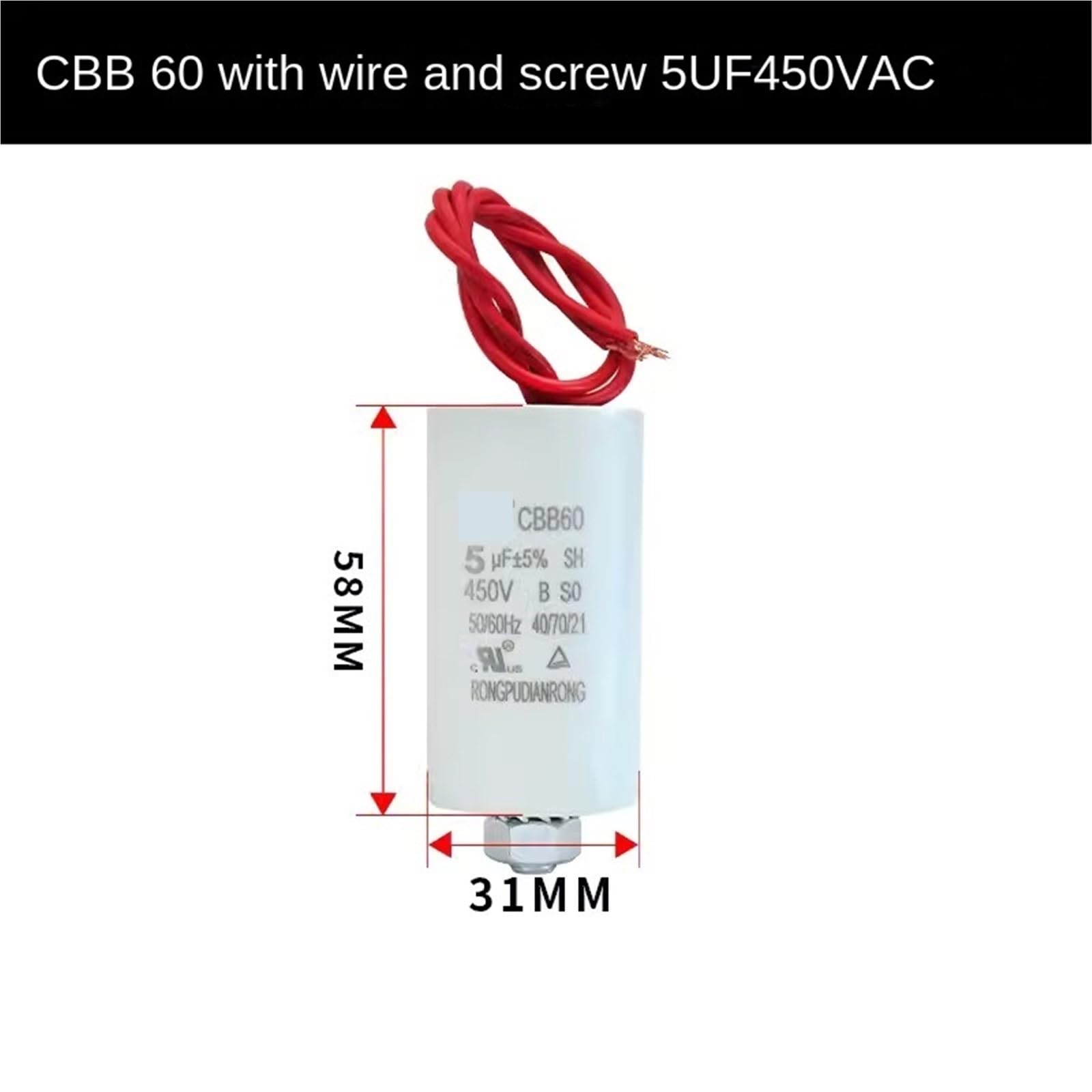 1 pièces CBB60 1UF ~ 2.2UF 630V moteur de ventilateur condensateur de démarrage soudeur condensateur fond avec vis(CBB60 3UF 450VAC)