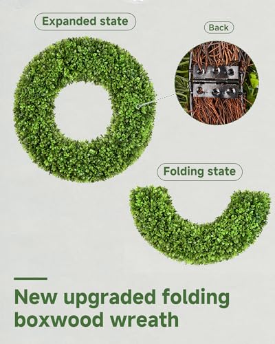 Image of DDHS 19''Boxwood Wreaths for Front Door,Artificial Spring Wreaths for Farmhouse Wedding Green Year Round Indoor Outdoor for Fall Summer Christmas Wreath Home Decorations-Green