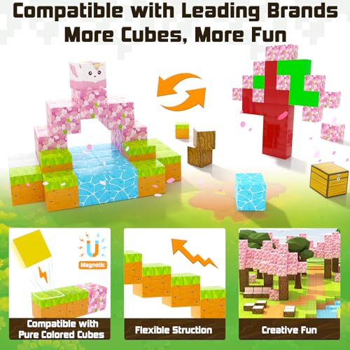 image for Coodoo Magnetic Blocks - Build Mine Magnet World Cherry Blossom Set, M