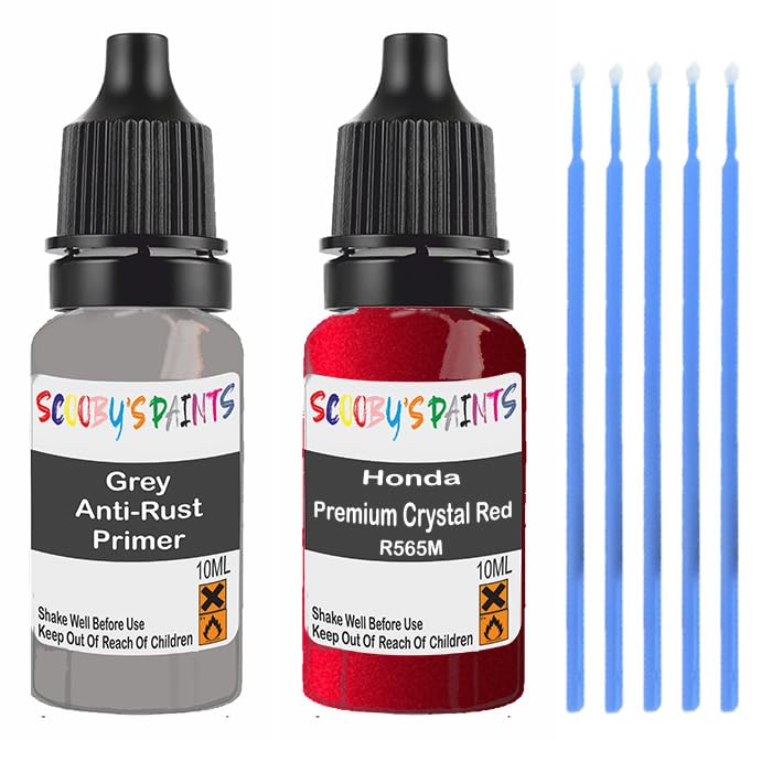 SCOOBYS PAINTS BACK IN THE MIX Touch Up Paint For Honda Premium Crystal Red R565M Scratch Stone Chip Repair With Grey Primer
