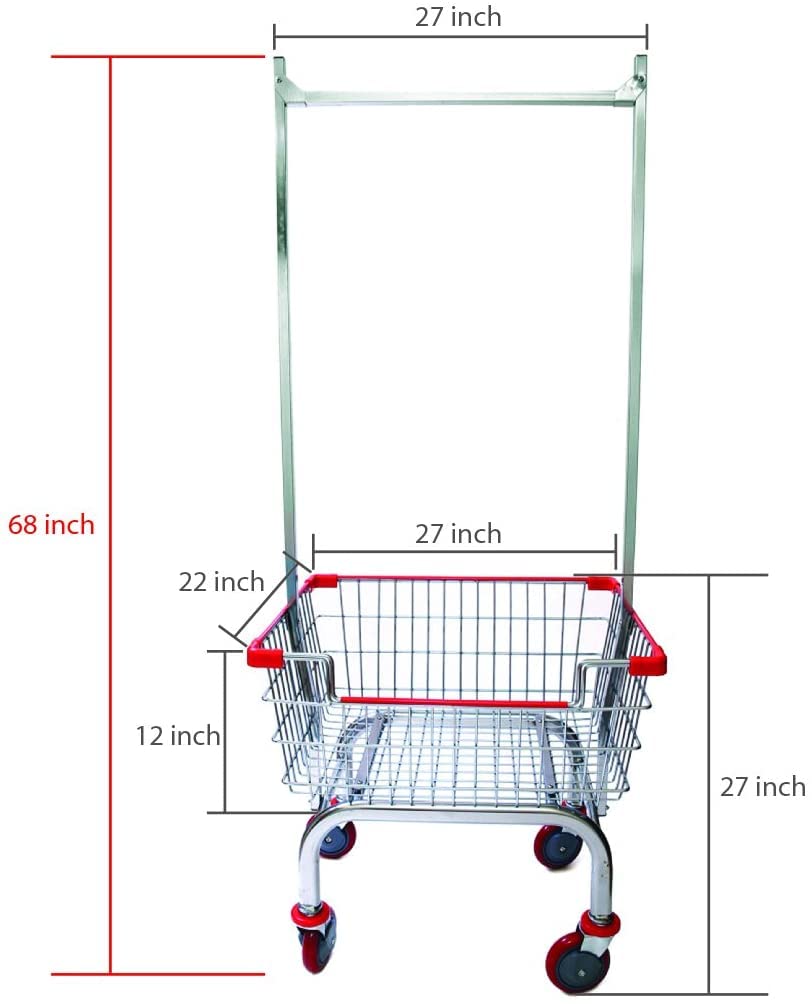 【極美品】LAUNDRY CART WITH POLE RACK CHROME Large Capacity Laundry Cart w/ Double Pole Rack | Commercial