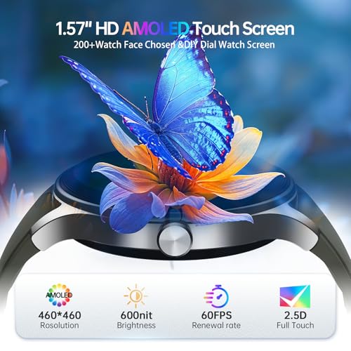 Image of Woneligo Smart Watch for Men,1.57inch AMOLED Touchscreen Fitness Watch for iPhone & Android,Heart Rate /Sp02 /Sleep Monitor,110+ Sport Modes IP68 Waterproof Bluetooth Calls (Green, 1.57)