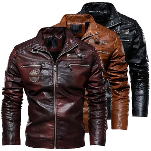 Men Winter Fleece Motorcycle Faux Leather Jacket Removable Fur Collar Windbreaker Hombre Slim Coat2