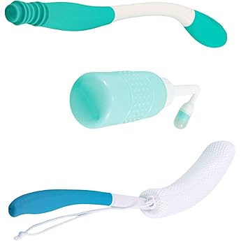 Bath Set for Postpartum Recovery and Elderly Care 3 Plastic Tools Body Brush with Long Perineum Cleaner Long Reach Washer Long Reach Shower Brush Set