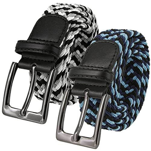 Men's Stretch Belt Braided Elastic Stretch Belt Casual Weave Canvas Fabric Woven Belt 1-3/8