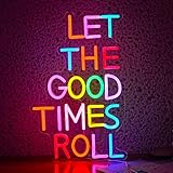 JLEWUINH Let The Good Times Roll Neon Sign Good Times Sign Neon Light for Wedding Decor Colorful Words Led Light Sign for Bedroom Bar Party Wall Decor Dimmable 16.5 * 10.6 In Neon Sign