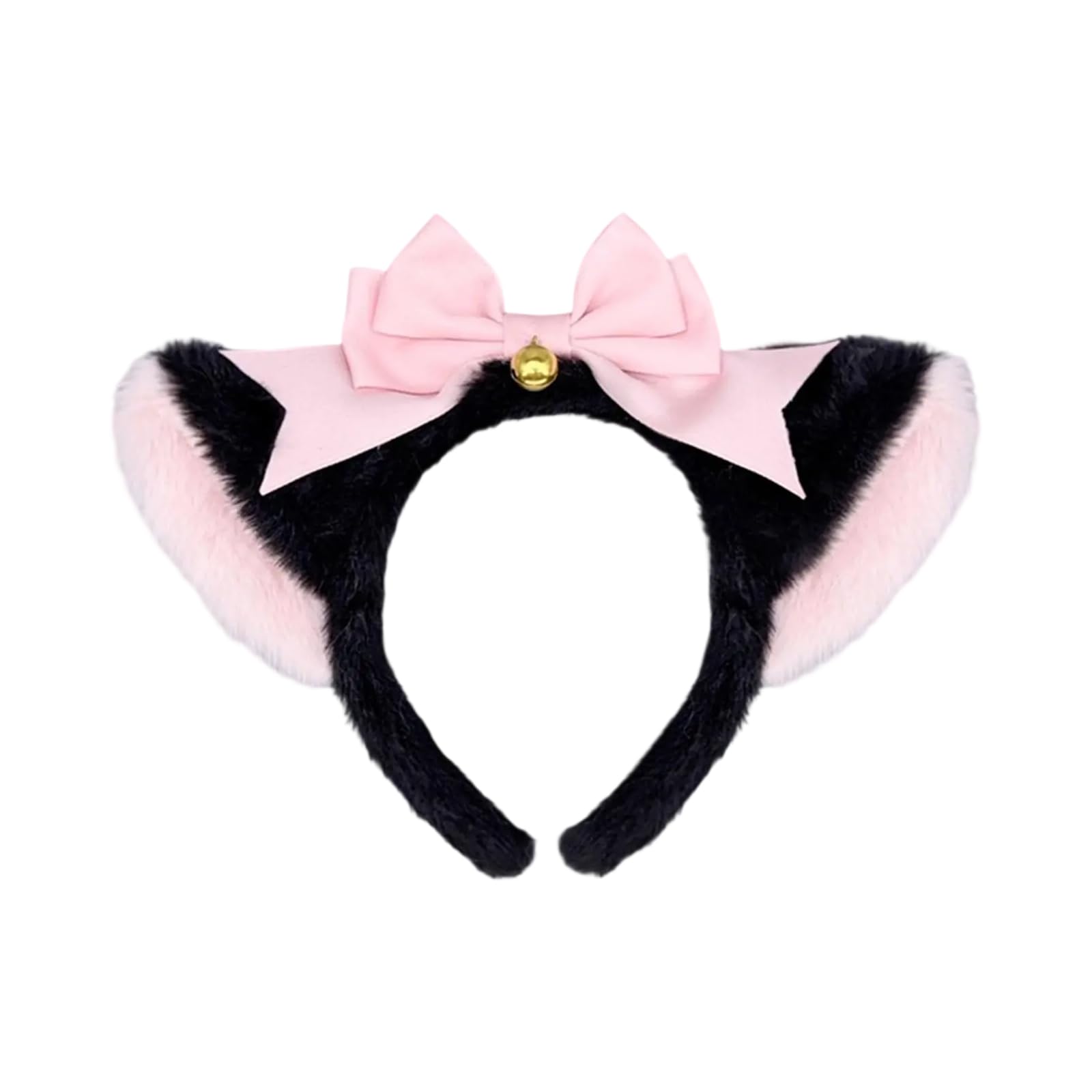 Buxuaaaa Women's Black Ear Powder Kitten Role Play Costume Animal Ear Headband Tail With Adjustable Waistband For Girl Halloween Cosplay Kitten Headband