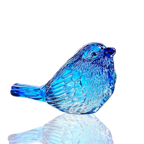 H&D Hyaline & Dora Vogelfiguren aus blauem Glas, Vogelgeschenke für Vogelliebhaber und Frauen, Tierfigur aus Kristallglas, Sammlerstück für die Dekoration des Regals zu Hause