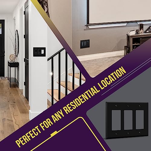 Image of ENERLITES Triple Decorator Switch Cover, Three Outlet Wall Plate, Mid-Size 3-Gang 4.88 inch x 6.77 inch, Unbreakable Polycarbonate Thermoplastic, UL Listed, 8833M-BK, Black