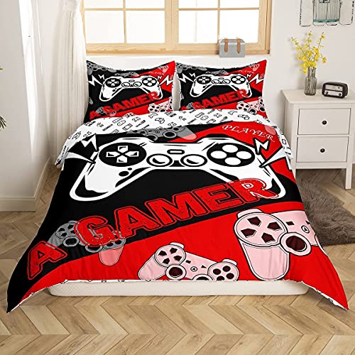 Gamer Duvet Cover For Boys&girls Single,Gaming Bedding Set For Kids Teens Youth Gamer Room Decor Video Game Comforter Cover,Reversible Red Black Gamepad Quilt Cover Aesthetic Bed Cover 1 Pillow Case - Image 3