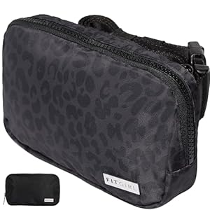 FITGIRL – Crossbody Bags for Women, Fanny Pack Mini Cross Body Bum Bag, Sling Waist Belt for Fitness Gym Accessories Workout Training Running Work, Gifts for Women, Travel Essentials (Black Leopard)