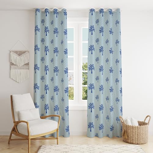 Image of Polyester Eyelet Curtains for Home, Living Room I 2 Piece (Aqua Blue, Door 7 Feet)