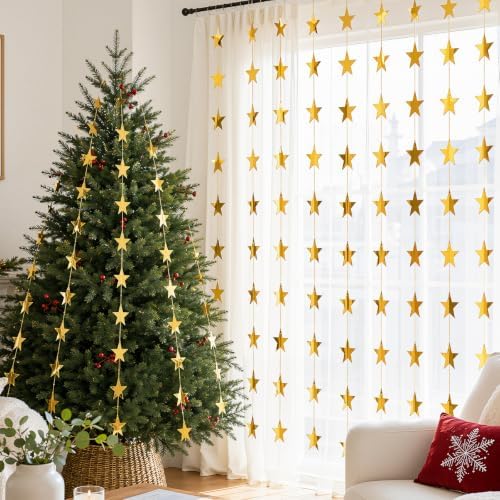 LXDNBGO 10 Pack Gold Star Garland, 130 Feet Hanging Paper Star Garland for Birthday Party Decorations, Twinkle Gold Stars Streamer for Graduation Wedding Baby Shower Christmas Classroom Decor — view 4