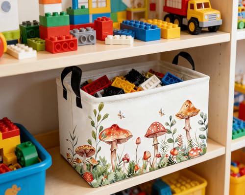 Image of Essme Rectangular Mushroom Basket,Kids Storage Bins Organizer with Handles for Girls Room Decor, Gift Basket,Shelf Basket.(Mushroom)