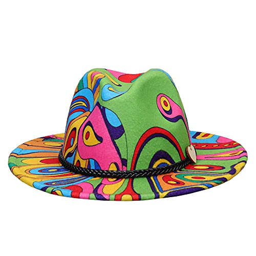 VPbao Sombrero de panamá de fieltro de lana vintage para hombres y mujeres, sombreros clásicos de ala ancha con hebilla de corazón DIY, J: verde digital, Talla única Cover