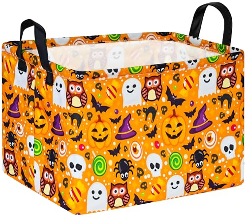 Image of Happy Halloween Ghost Storage Basket Gift Laundry Bins Collapsible Storage Baskets Box Laundry Nursery Hamper for Home and Office Decoration with Handles
