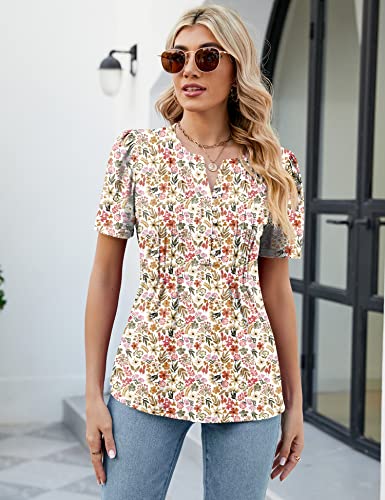 Luyaa Women's Floral Print Puff Sleeve Loose Fit Casual Blouse Tops Puff Sleeve Work Shirt Tunic Top Office Wear #TOP3