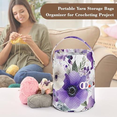 Image of Tatenale Crochet Bag Yarn Bag Knitting Project Bag with Pockets and Handle Portable Yarn Storage Organizer Tangle Free 8.3x11 InchBlue and White Silver Lotus Flowers and Berries20