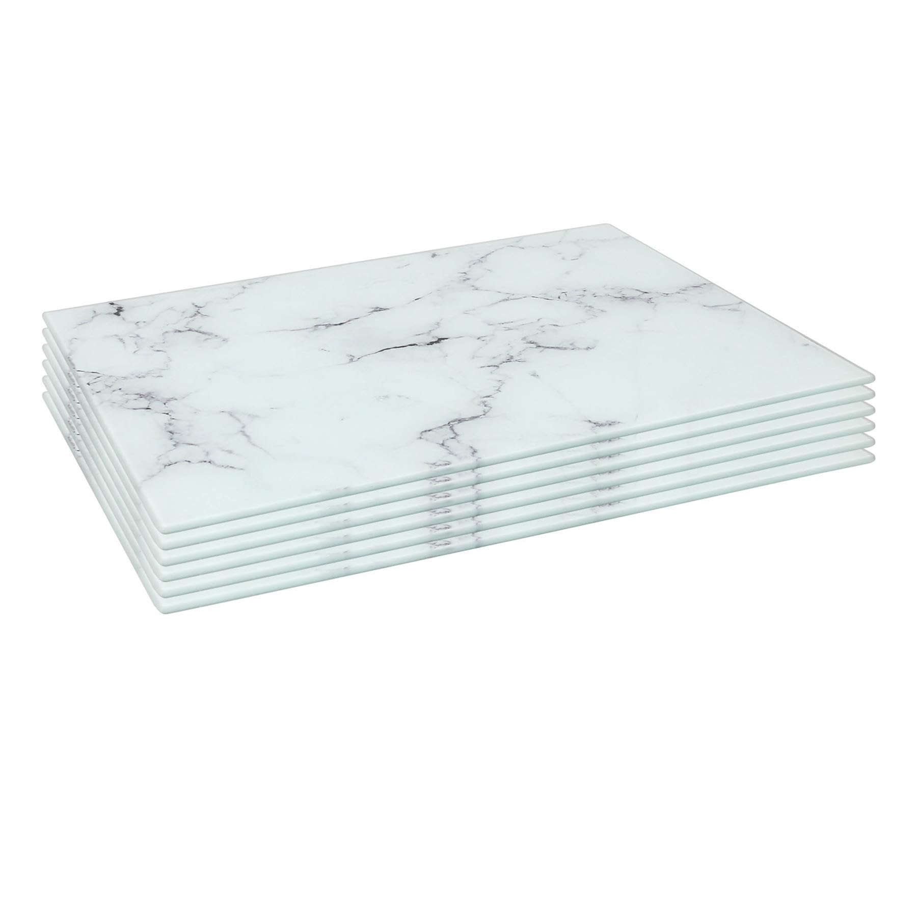 Harbour Housewares White Rectangle Glass Placemats - 40Cm X 30Cm - Marble - Pack Of 6 - Marble