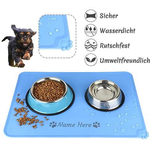 Napfunterlage Hund Katzen, OXYEFEI Personalisiert Hundematte Silikon mit Name&Muster Wasserdicht Cleany Hundenapf Unterlage Vermeiden Auslaufen für Katzennapf Futternapf Wassernapf