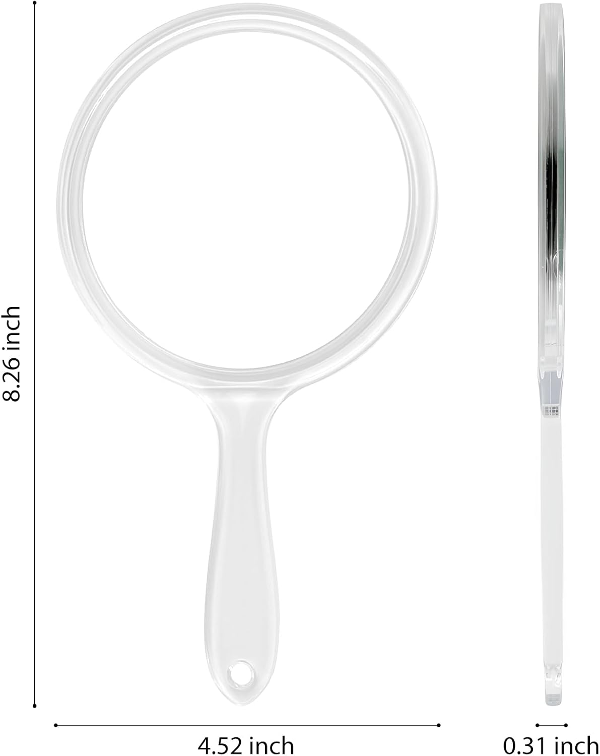 Hand Mirror, Double-Sided Handheld Mirror 1X/2X Magnifying Mirror with Handle, Pack of 1 4 Inches Diameter, Clear