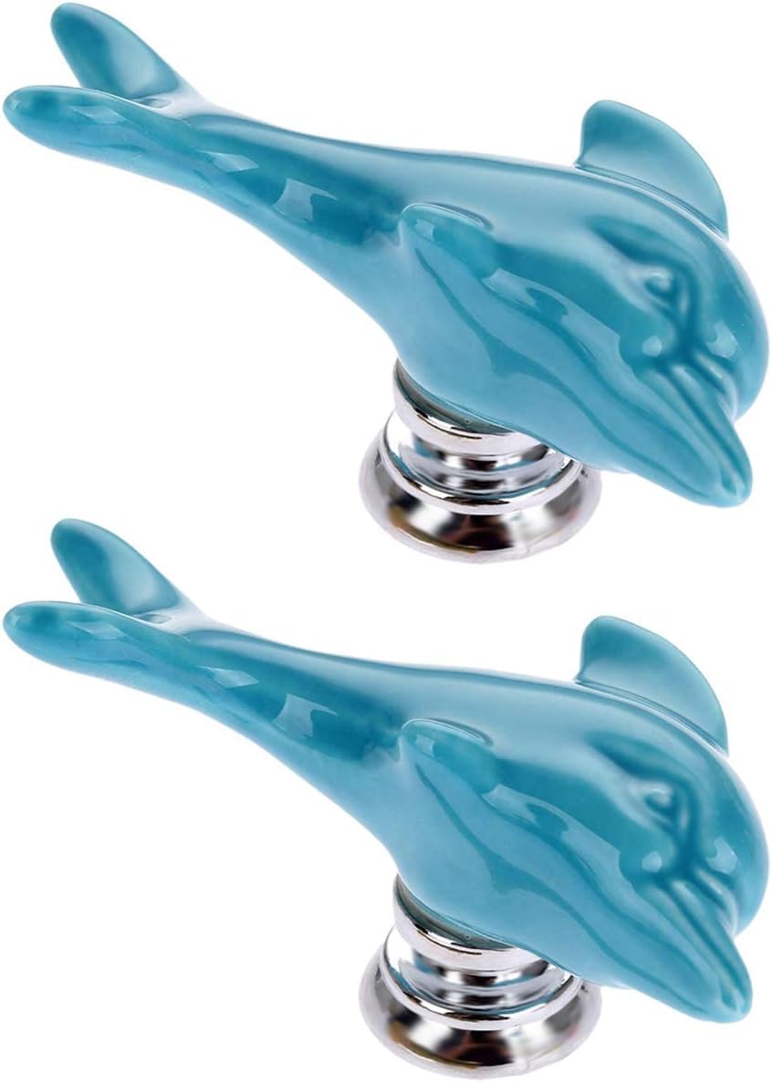 QZHAXITYT Ceramic Cabinet Knobs Pulls Ceramic Drawer Knobs Dolphin Ceramic Knobs, Multicolor, 61x28x28mm, 2pcs, for Cabinets and Furniture(Blue)