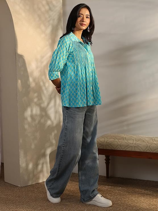 Image of Libas Printed Cotton A-Line Kurti for Women