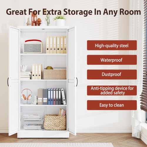 Image of PAOFIN 63 inch White Metal Storage Pantry Cabinet