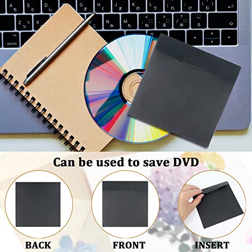 50 Pack CD Sleeves Kraft Paper DVD Envelopes, Black Blank CD Paper Cardboard, CD Kraft Paper