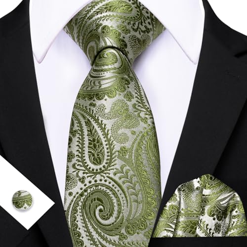 Image of YOHOWA Mens Ties Set Wedding Paisley Neckties with Handkerchief Cufflinks Formal Business