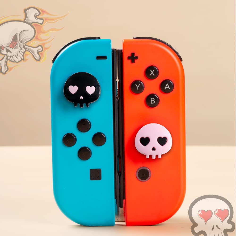 PERFECTSIGHT Daumengriffe, niedliche Halloween-Totenkopf-Joystick-Kappen für Nintendo Switch, Switch OLED, analoge Stick-Tastenabdeckung für NS Joycon Controller
